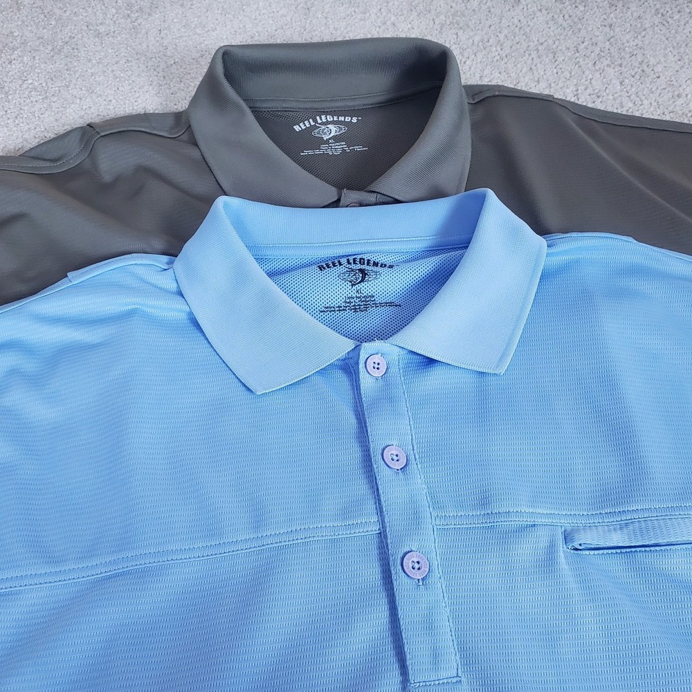 Reel Legends Men's Polo Shirt SZ XL Blue  / Taupe Short Sleeve 2 Shirts